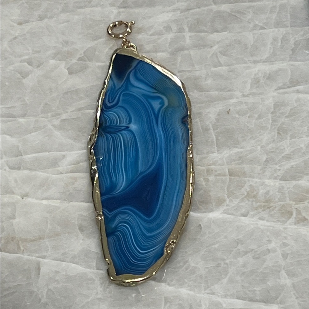 Blue Agate Pendant with Gold Trim